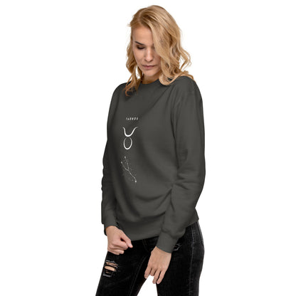 Image 39 of Latte Bullborne Sweatshirt - Left Placement, size L, with Taurus artwork visible in front view, left-side angle.