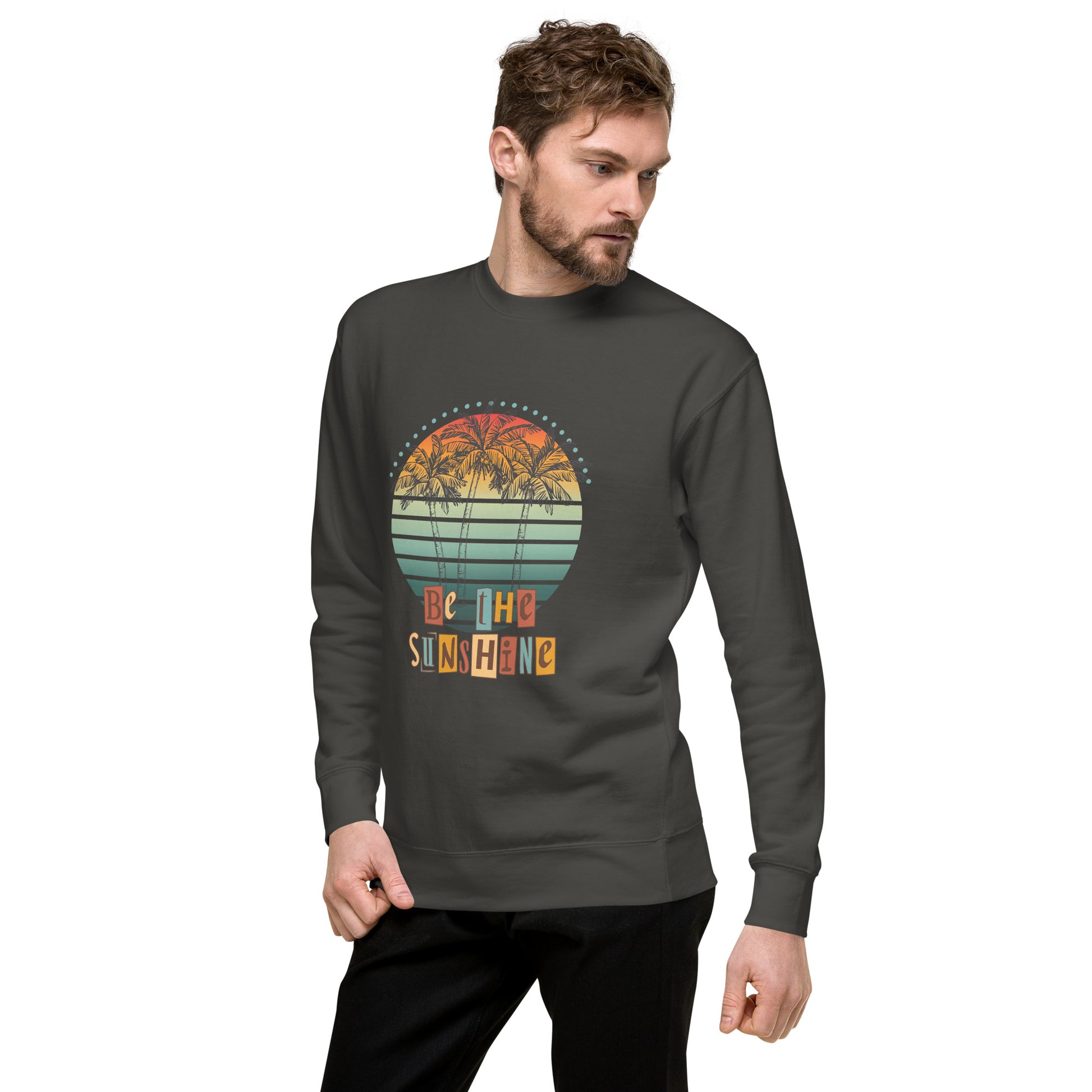 Solara Sweatshirt image 32 in Forest Green, size M, showing front view, left-side angle for the Be the Sunshine design.