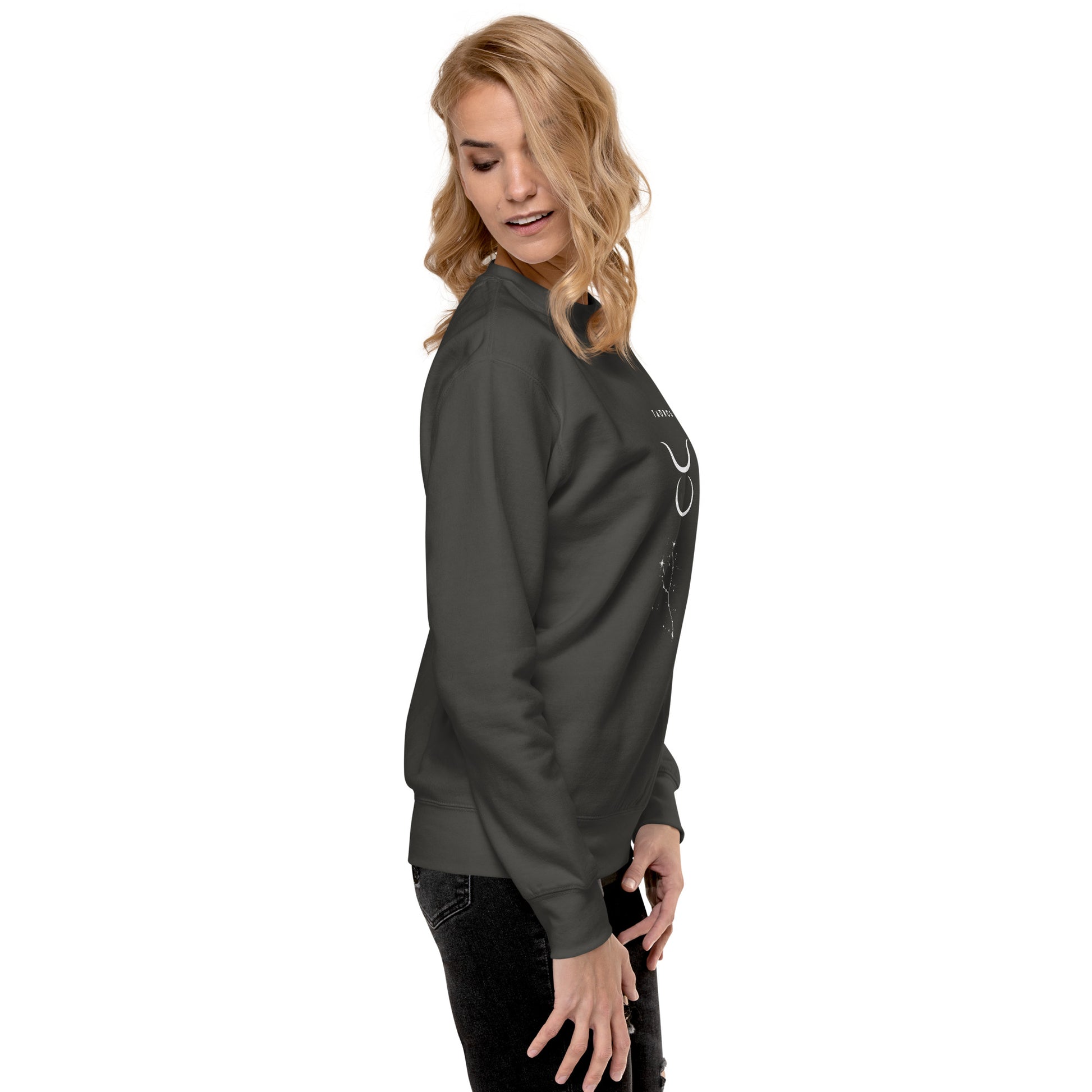 Image 40 of Latte Bullborne Sweatshirt - Left Placement, size XL, with Taurus artwork visible in right-side angle.