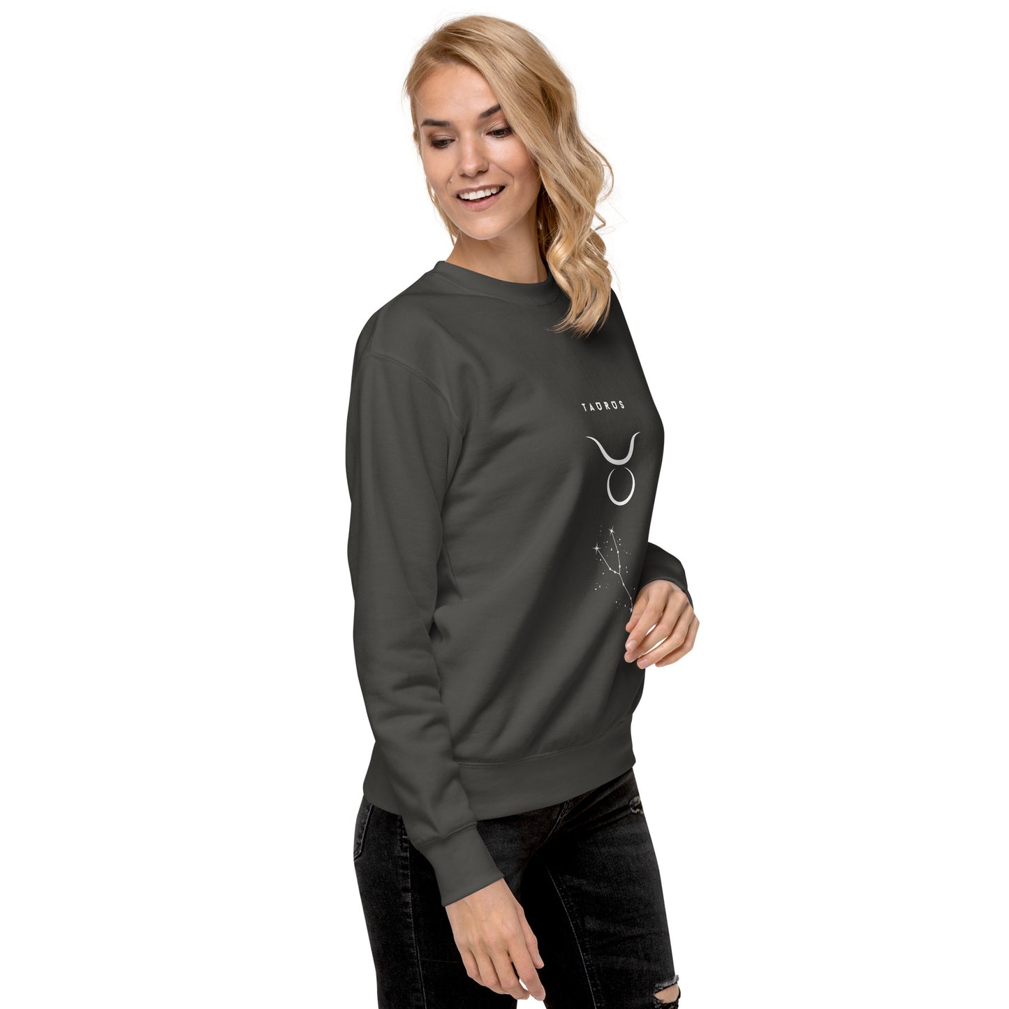 Bullborne Sweatshirt - Left Placement image 41: Dusty Rose version, size S with front view, right-side angle of the Taurus range.