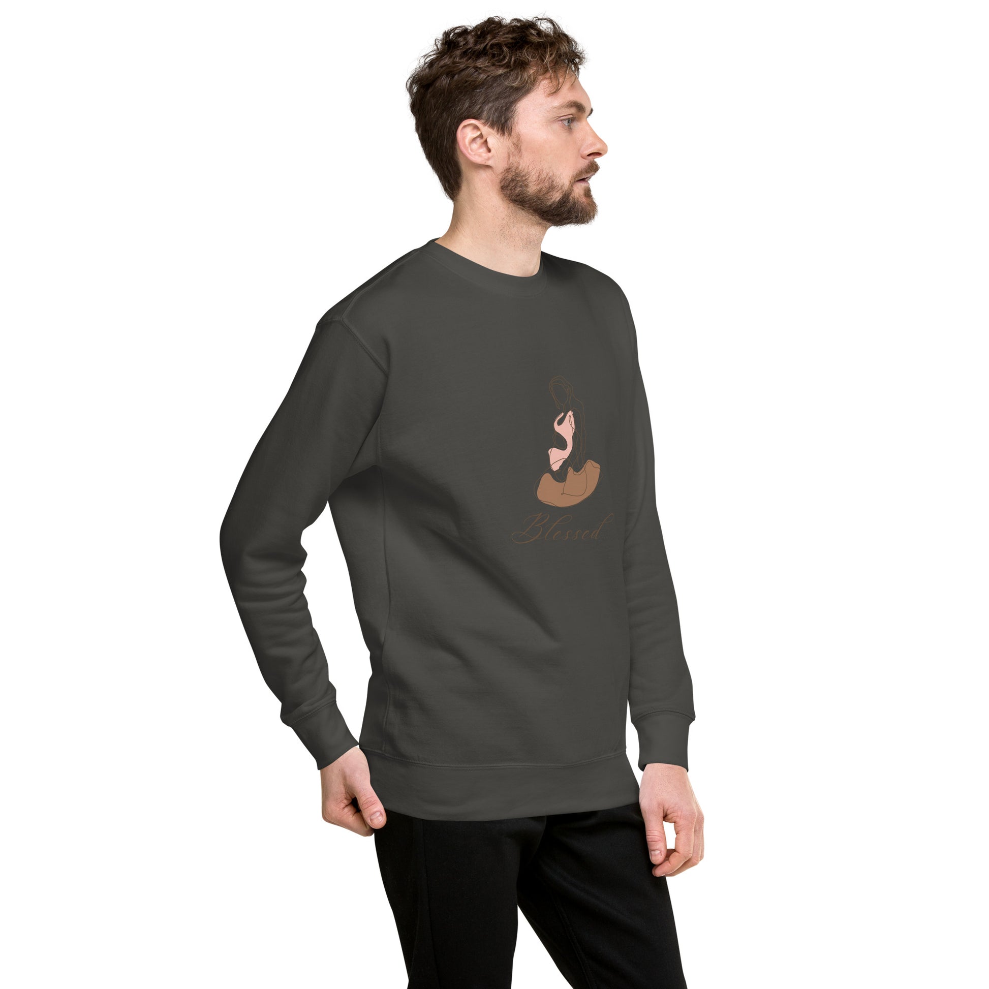 Grace Mark Sweatshirt - Left Placement by R.A. Apparel, image 60, front view, right-side angle, Bone, size 3XL, left placement.