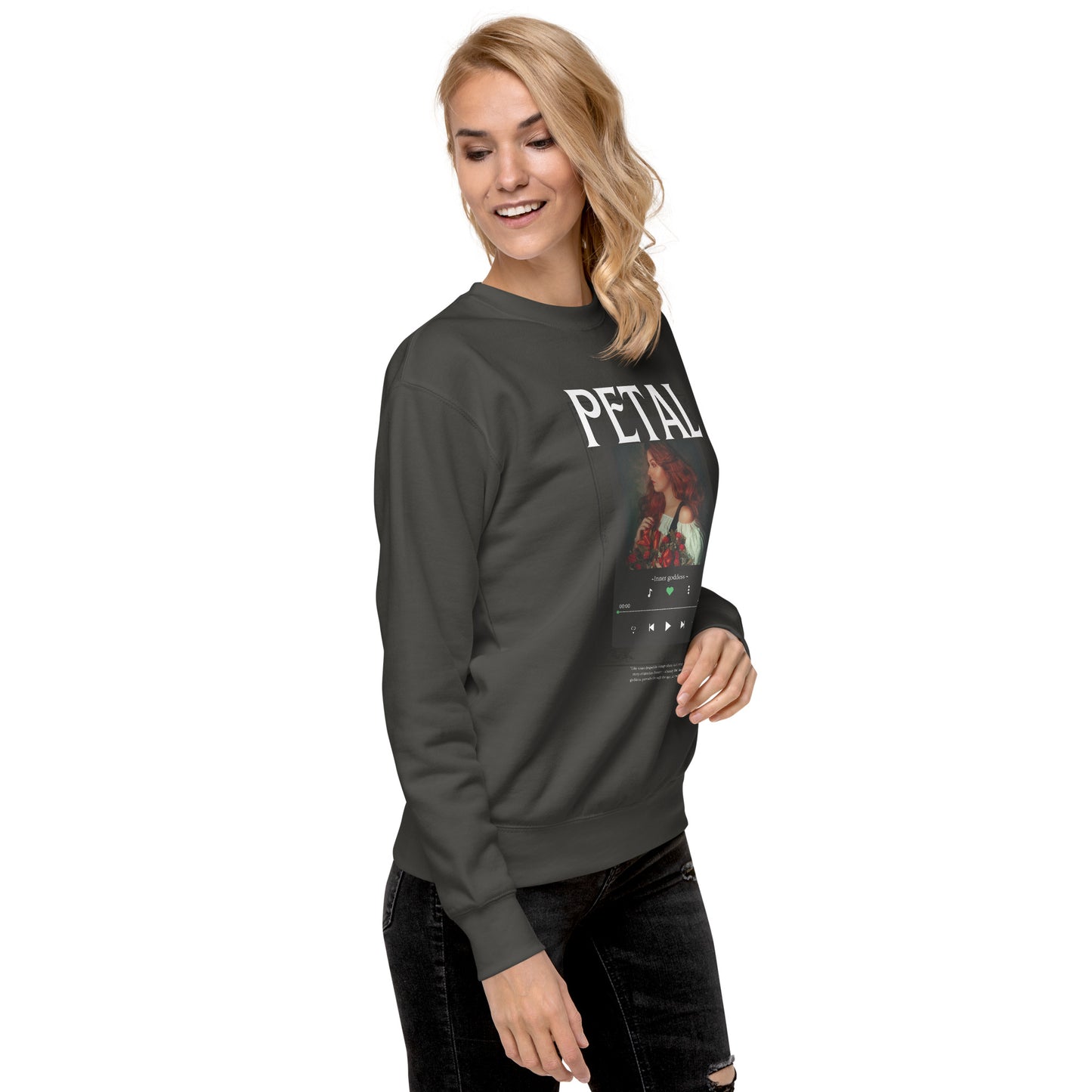 Image 41 of Adobe Petaline Sweatshirt, size S, with Petal artwork visible in front view, right-side angle.