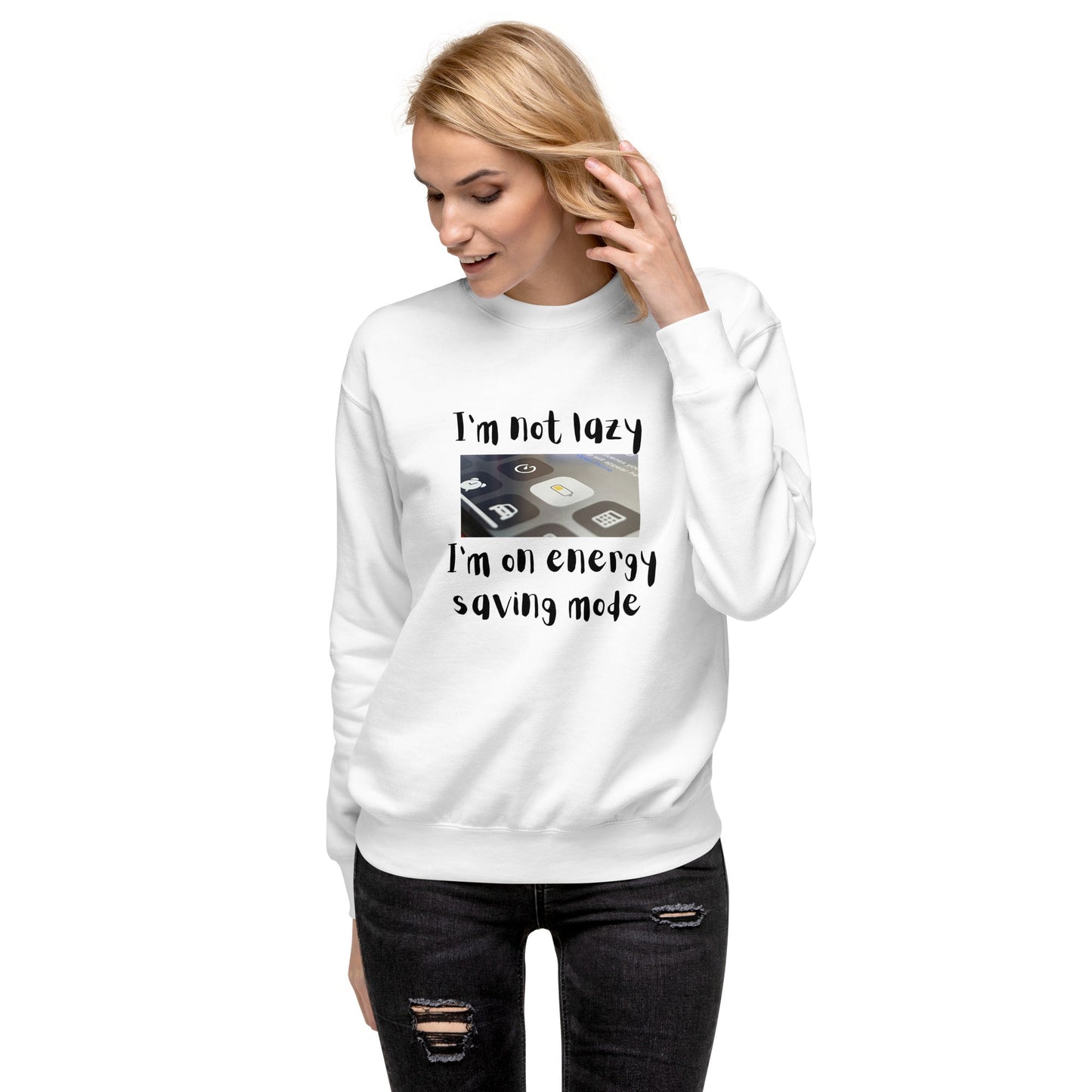 Low Power Sweatshirt - Left Placement image 8: Team Royal version, size M with front view of the Energy Saving range.