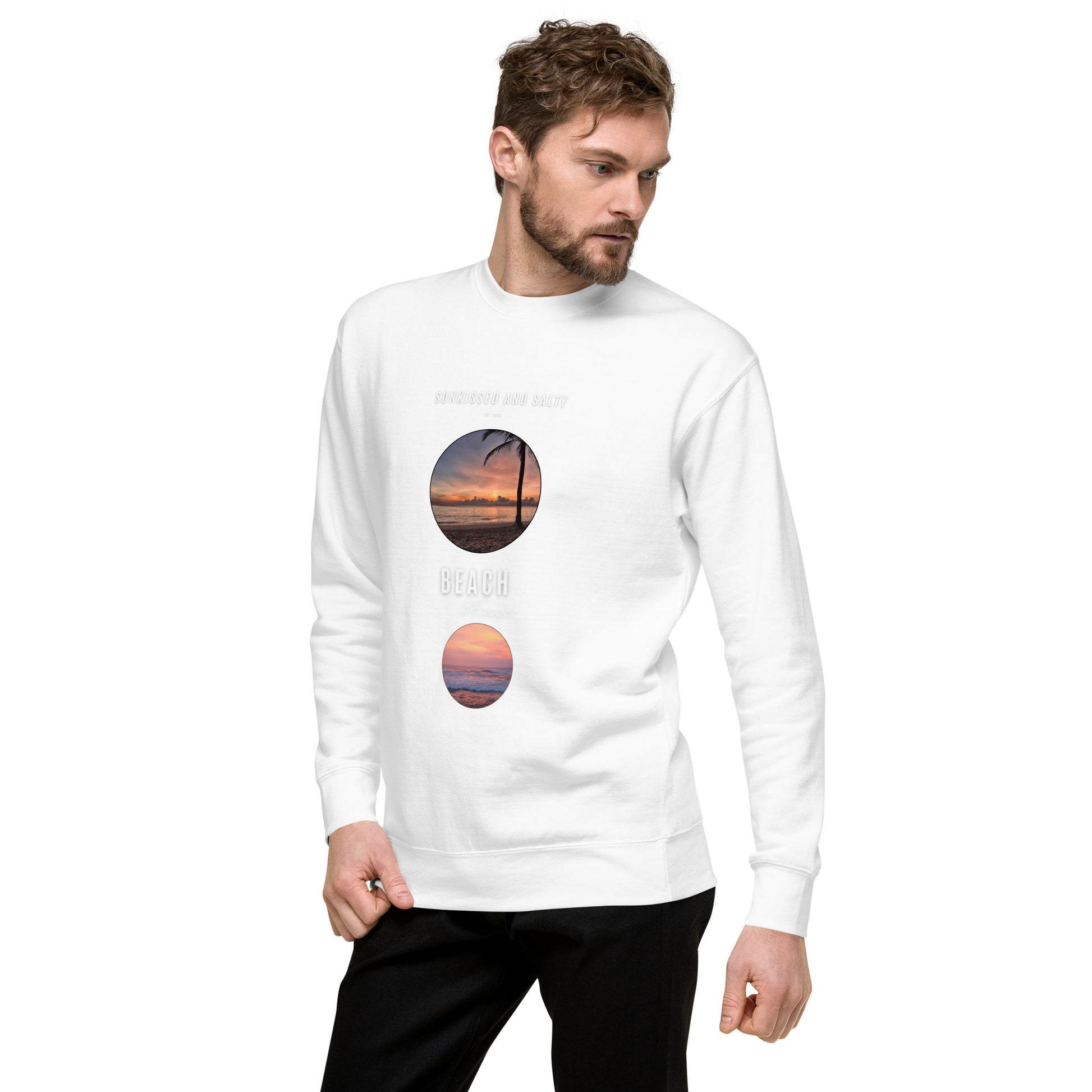 Coastline Attitude Sweatshirt - Left Placement image 9 in Navy Blazer, size L, showing front view, left-side angle for the Beach Please design.