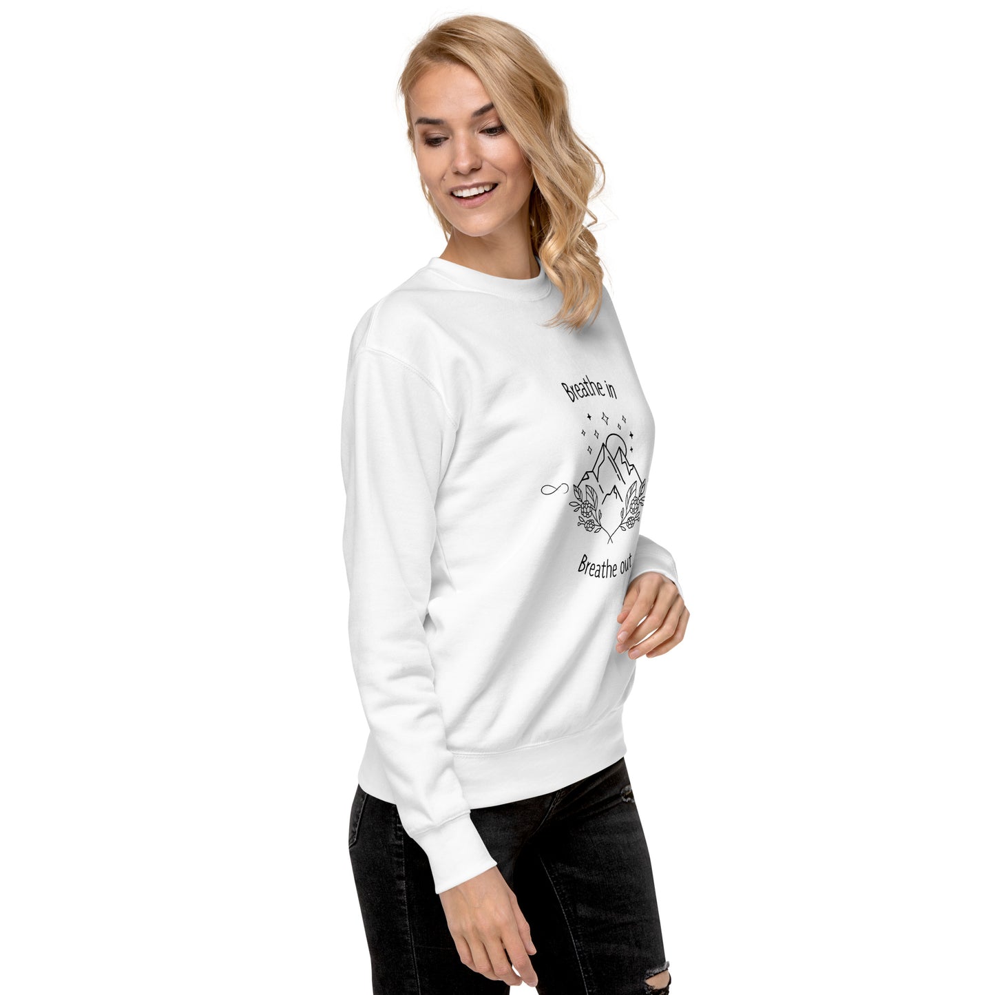Exhale Sweatshirt - Left Placement product image 11 in Navy Blazer, size 2XL, with front view, right-side angle and left placement.