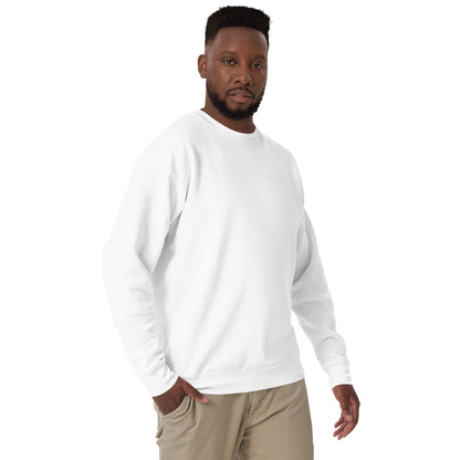 Image 75 of White Arrowborne Sweatshirt - Left Placement, size L, with Sagittarius artwork visible in front view, right-side angle.