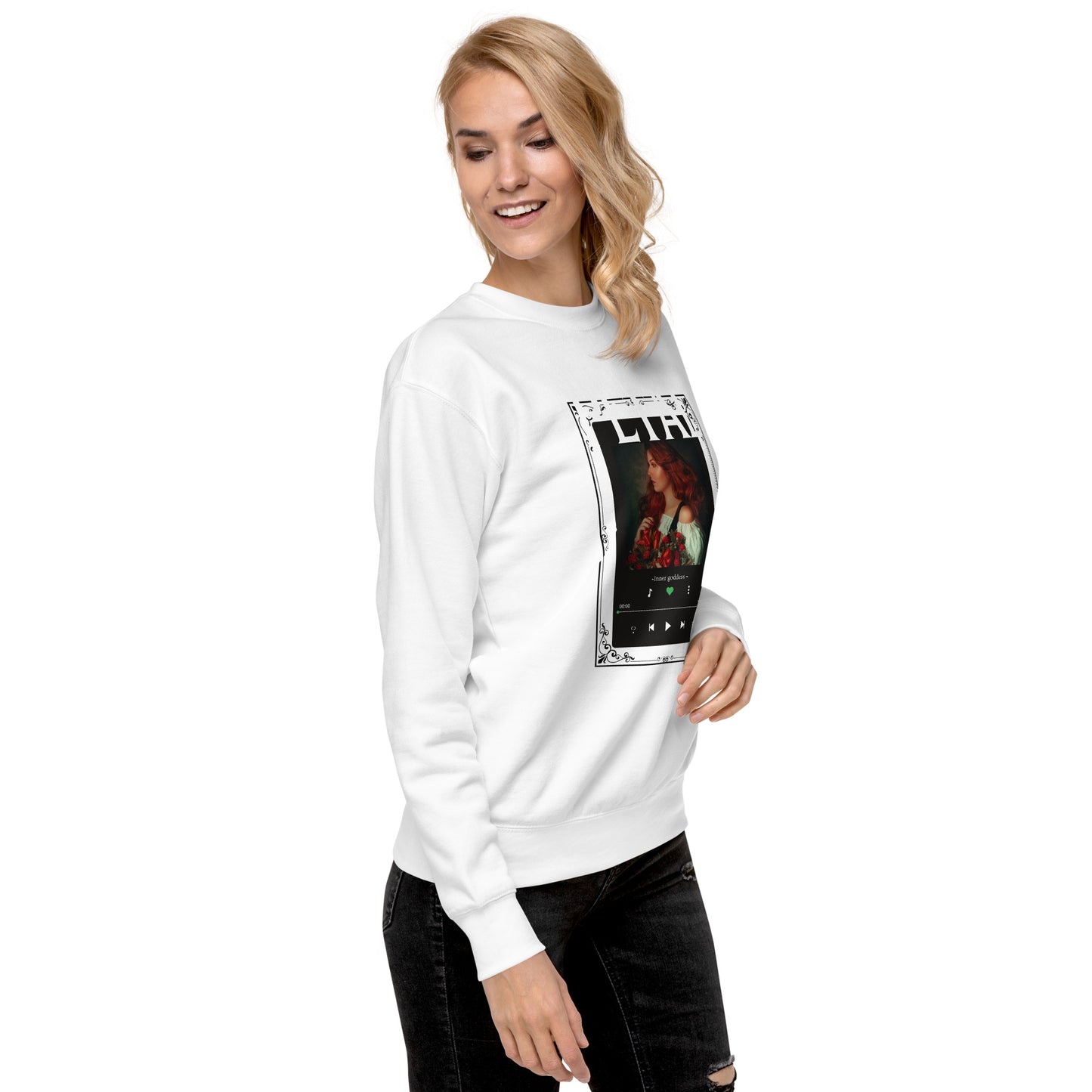 Image 130 of selected colour Petaline Sweatshirt, with Petal artwork visible in front view, right-side angle.