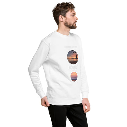 Image 12 of Navy Blazer Coastline Attitude Sweatshirt - Left Placement, size 3XL, with Beach Please artwork visible in front view, right-side angle.