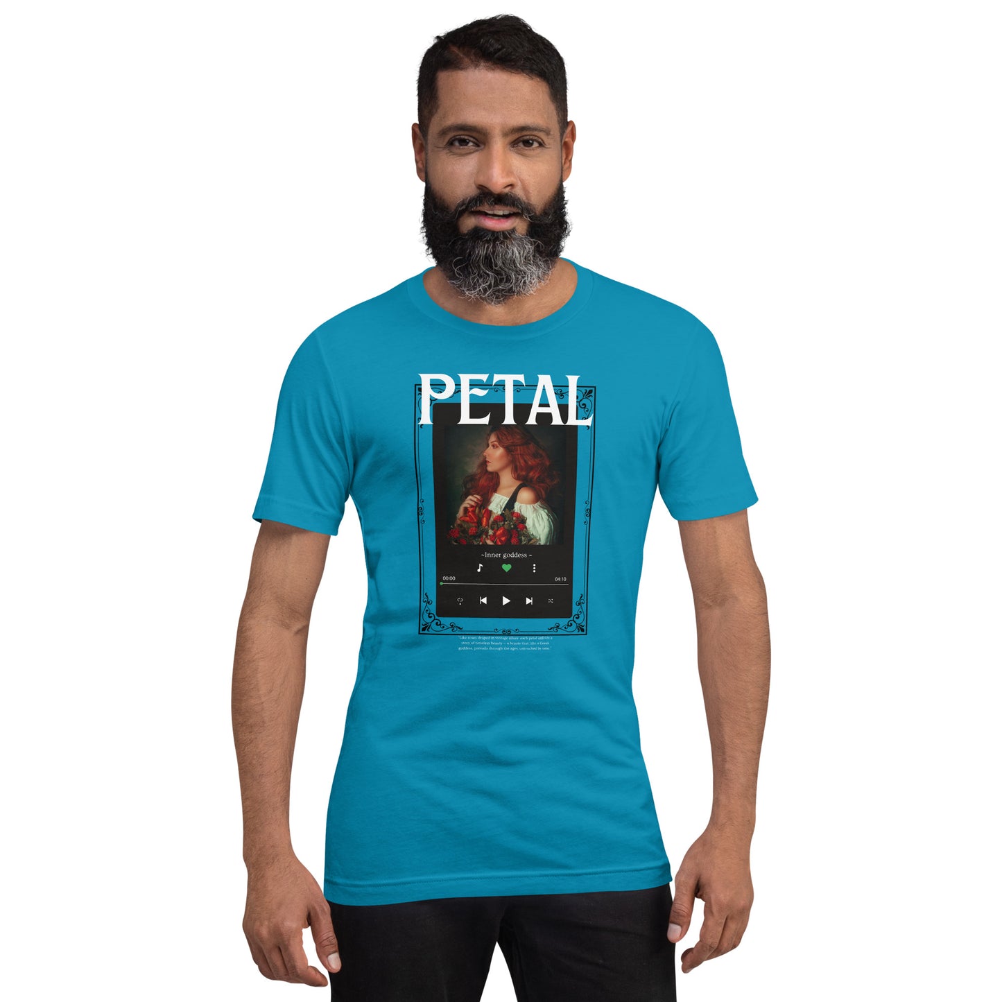 Petaline T-Shirt by R.A. Apparel, image 53, front view, Heather Raspberry, size L, design placement.