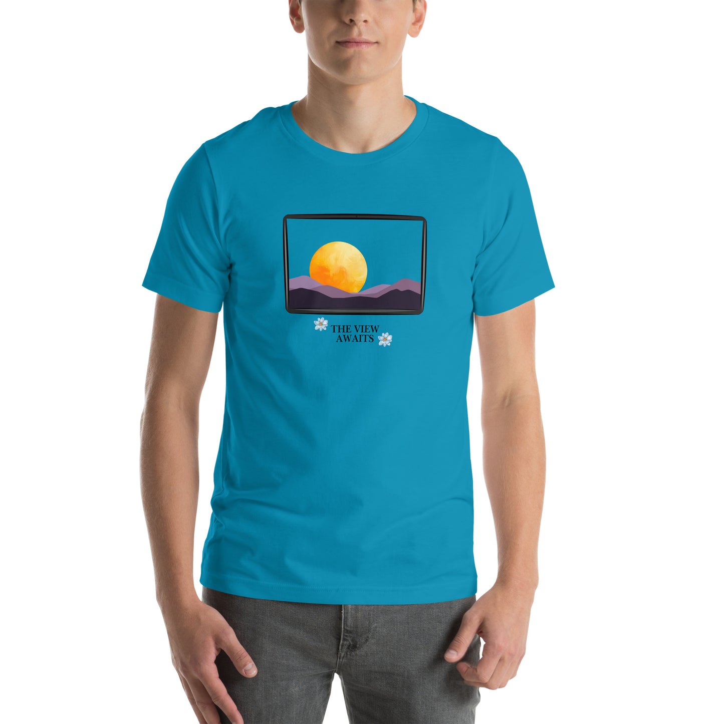Avenor T-Shirt product image 67 in Heather Aqua, size M, with front view and design placement.