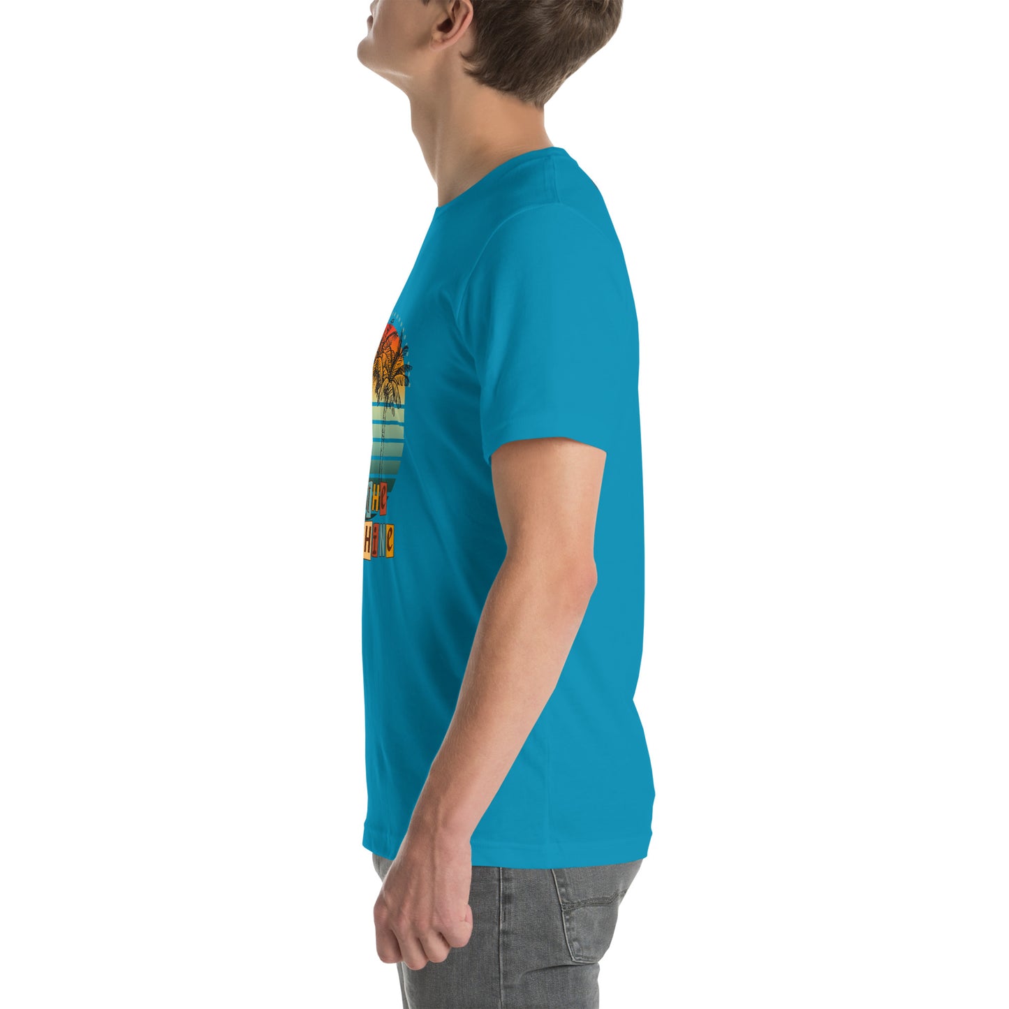 Solara T-Shirt product image 63 in Charity Pink, size L, with left-side angle and design placement.