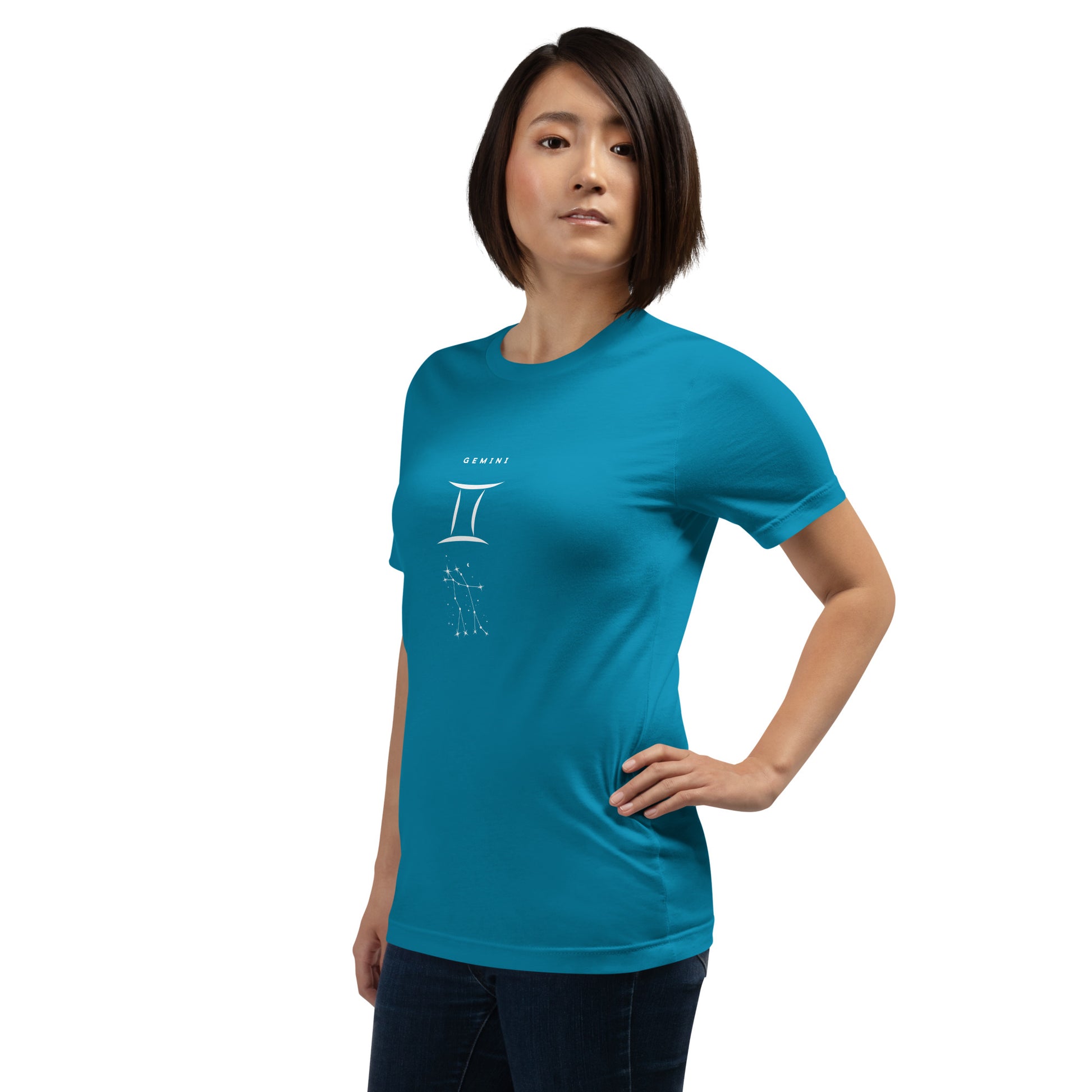 Image 64 of Heather Prism Lilac Twin Signal T-Shirt - Left Placement, size XL, with Gemini artwork visible in front view, left-side angle.