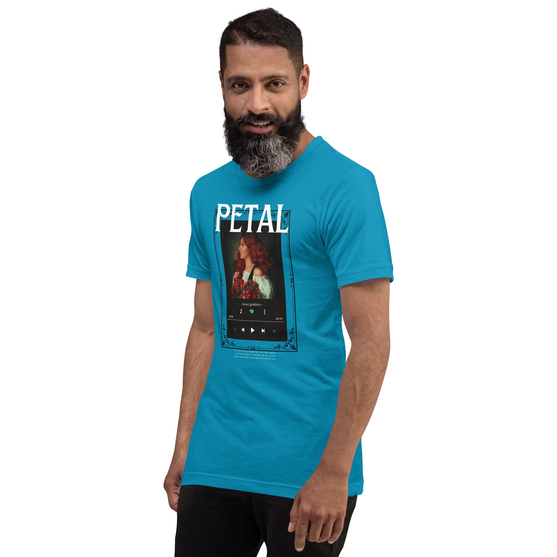 Image 55 of Heather Raspberry Petaline T-Shirt, size 2XL, with Petal artwork visible in front view, left-side angle.
