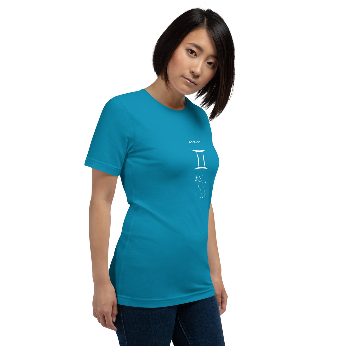 Twin Signal T-Shirt - Left Placement image 62 in Heather Prism Lilac, size M, showing front view, right-side angle for the Gemini design.