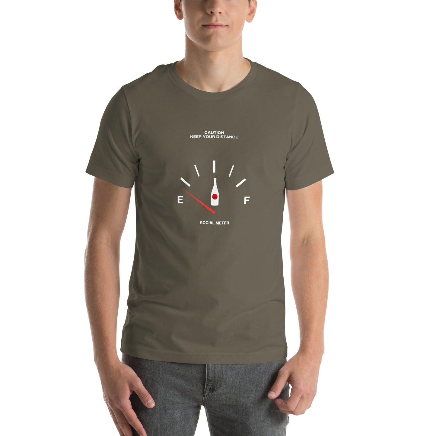 Image 9 of Maroon Social Static T-Shirt - Left Placement, size M, with Social Meter artwork visible in front view.