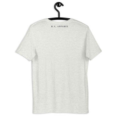 Northern Run T-Shirt - Left Placement by R.A. Apparel, image 6, back view, Heather Prism Peach, size 3XL, left placement.
