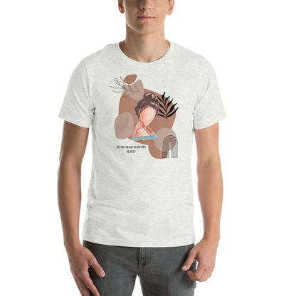 Blind Signal T-Shirt - Left Placement 40 product image 3 in Heather Prism Peach, size L, with front view and left placement.