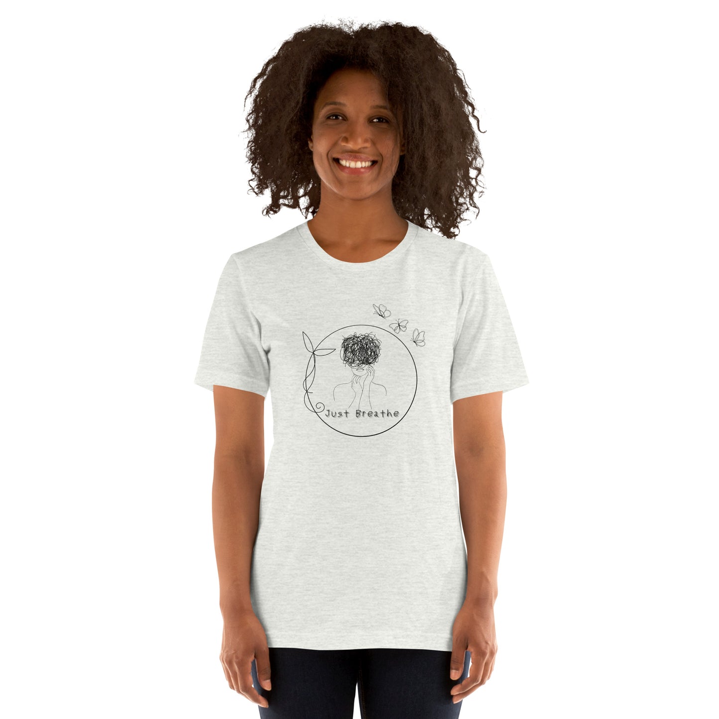 Breathing Room T-Shirt - Left Placement image 6: Heather Prism Mint version, size 3XL with front view of the Just Breathe range.