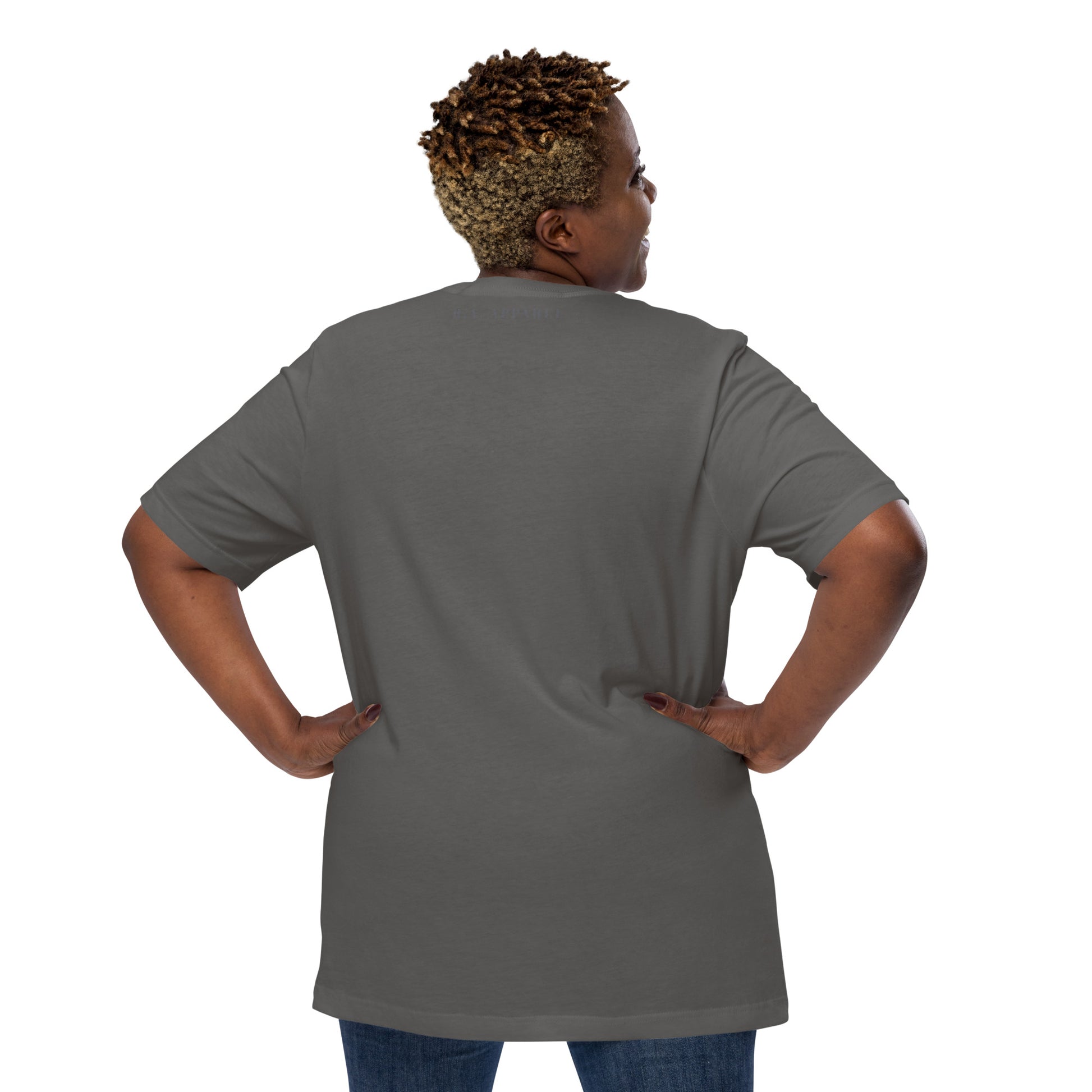 Saiko T-Shirt - Left Placement 33 product image 3 in Black Heather, size L, with back view and left placement.