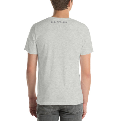 Blind Signal T-Shirt - Left Placement 40 by R.A. Apparel, image 18, back view, Athletic Heather, size XL, left placement.