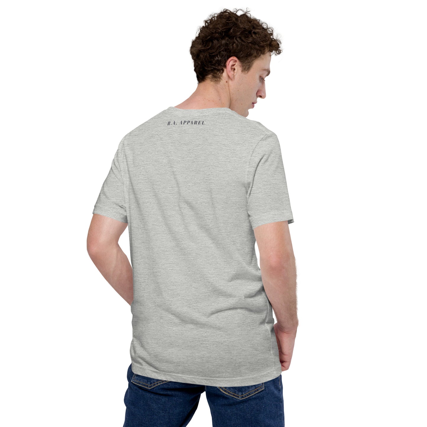 Growthline T-Shirt - Left Placement by R.A. Apparel, image 28, back view, Heather Dust, size S, left placement.