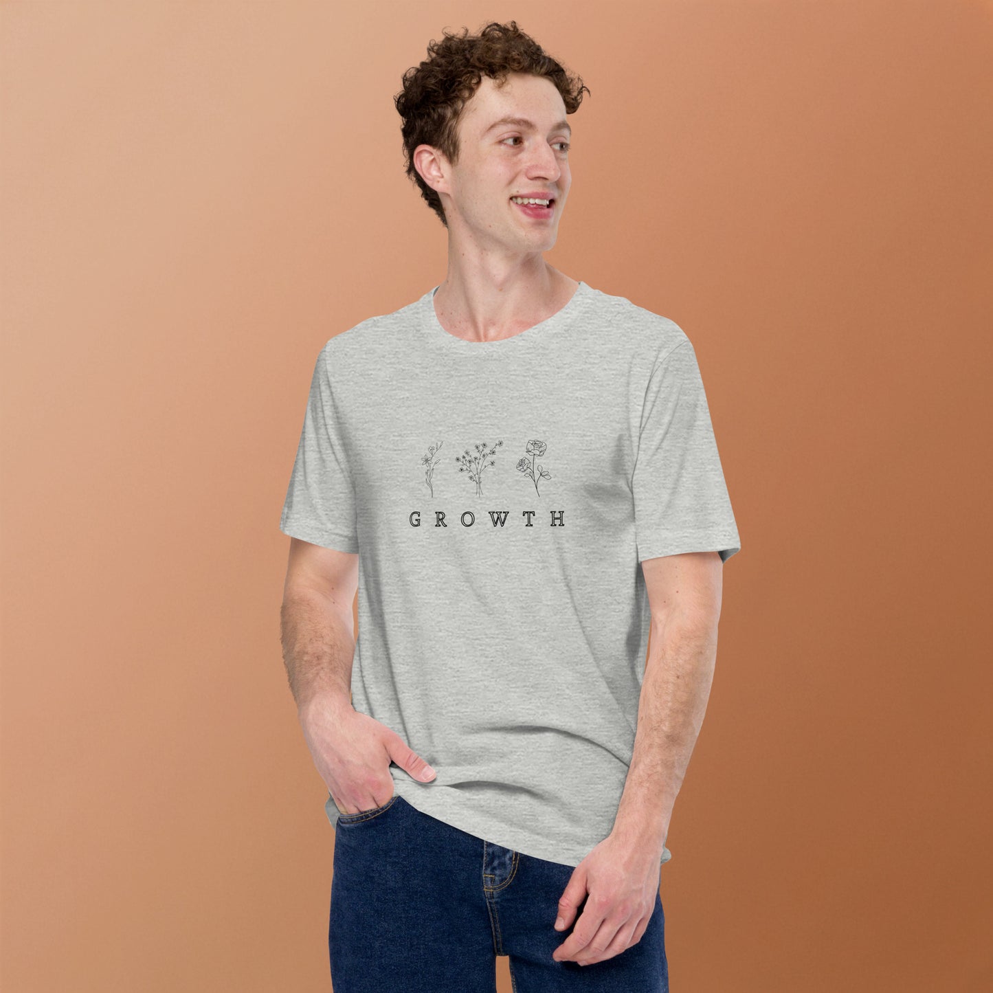 Growthline T-Shirt - Left Placement image 29 in Heather Dust, size M, showing front view for the Growth design.