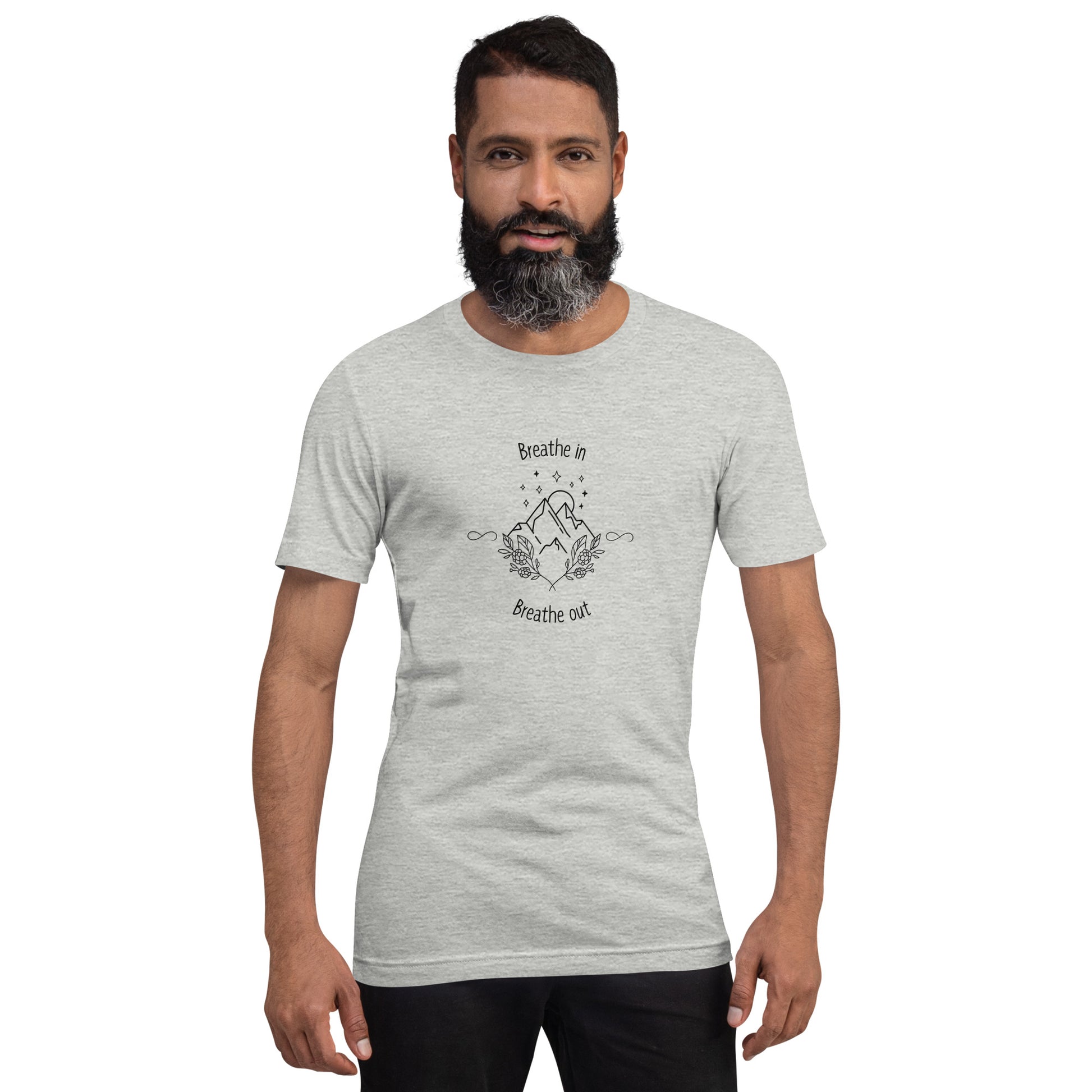 Exhale T-Shirt - Left Placement image 21 in Soft Cream, size M, showing front view for the Breathe in and Breathe Out design.