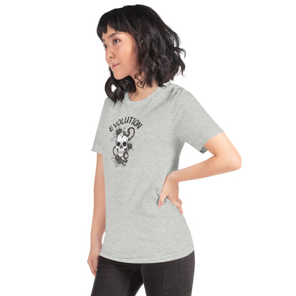 Image 39 of selected colour Evolution T-Shirt - Left Placement, with Evolution artwork visible in front view, left-side angle.