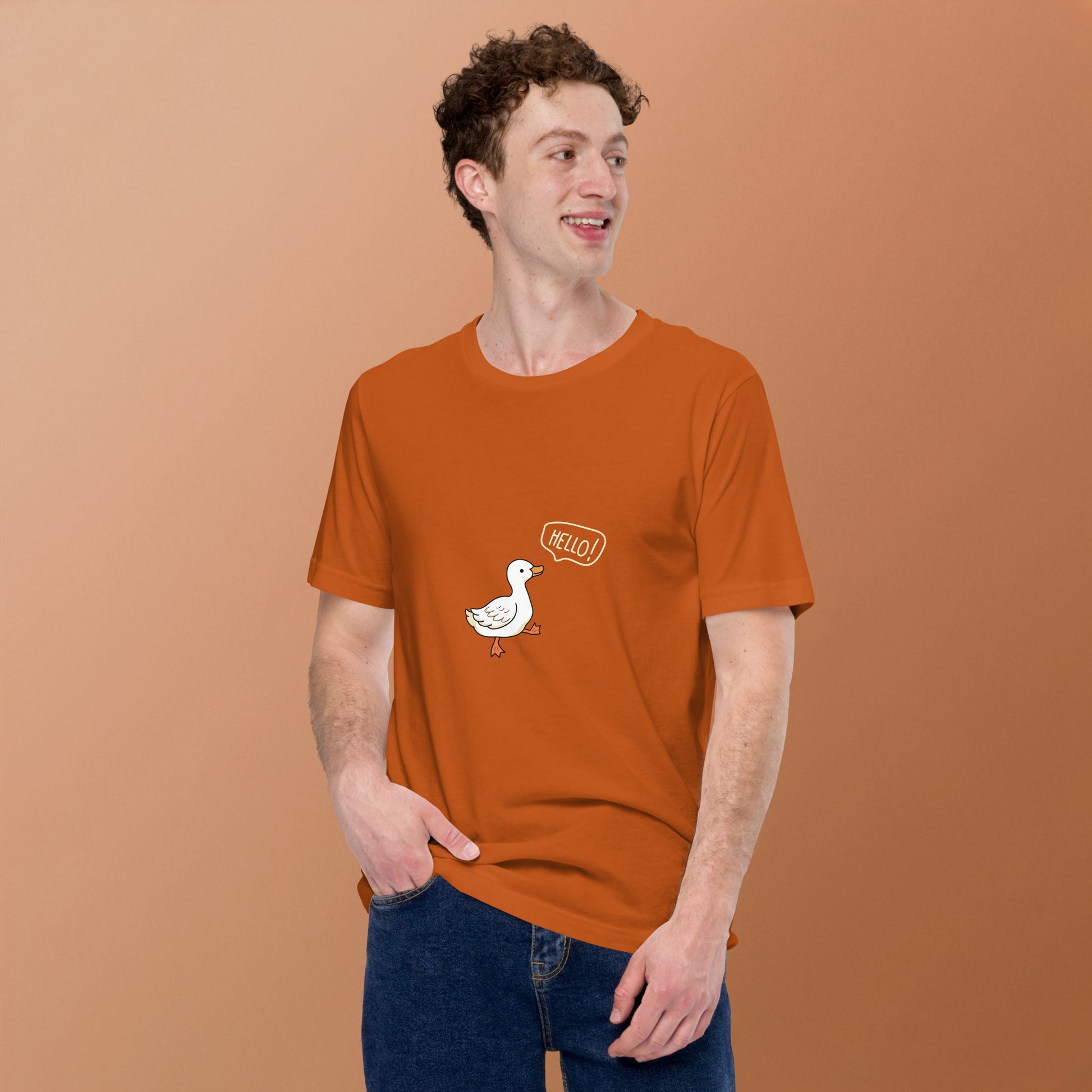 Quacksy T-Shirt image 45 in Autumn, size 2XL, showing front view for the Hello Duck design.