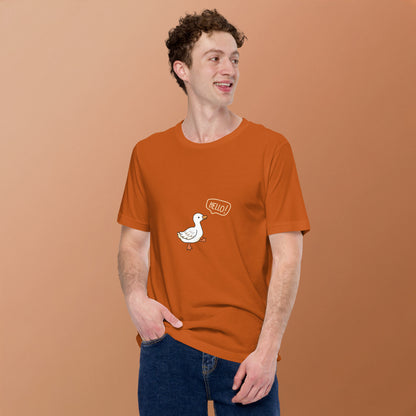 Quacksy T-Shirt image 45 in Autumn, size 2XL, showing front view for the Hello Duck design.
