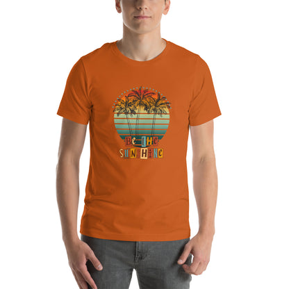 Image 49 of Heather Grass Green Solara T-Shirt, size XL, with Be the Sunshine artwork visible in front view.