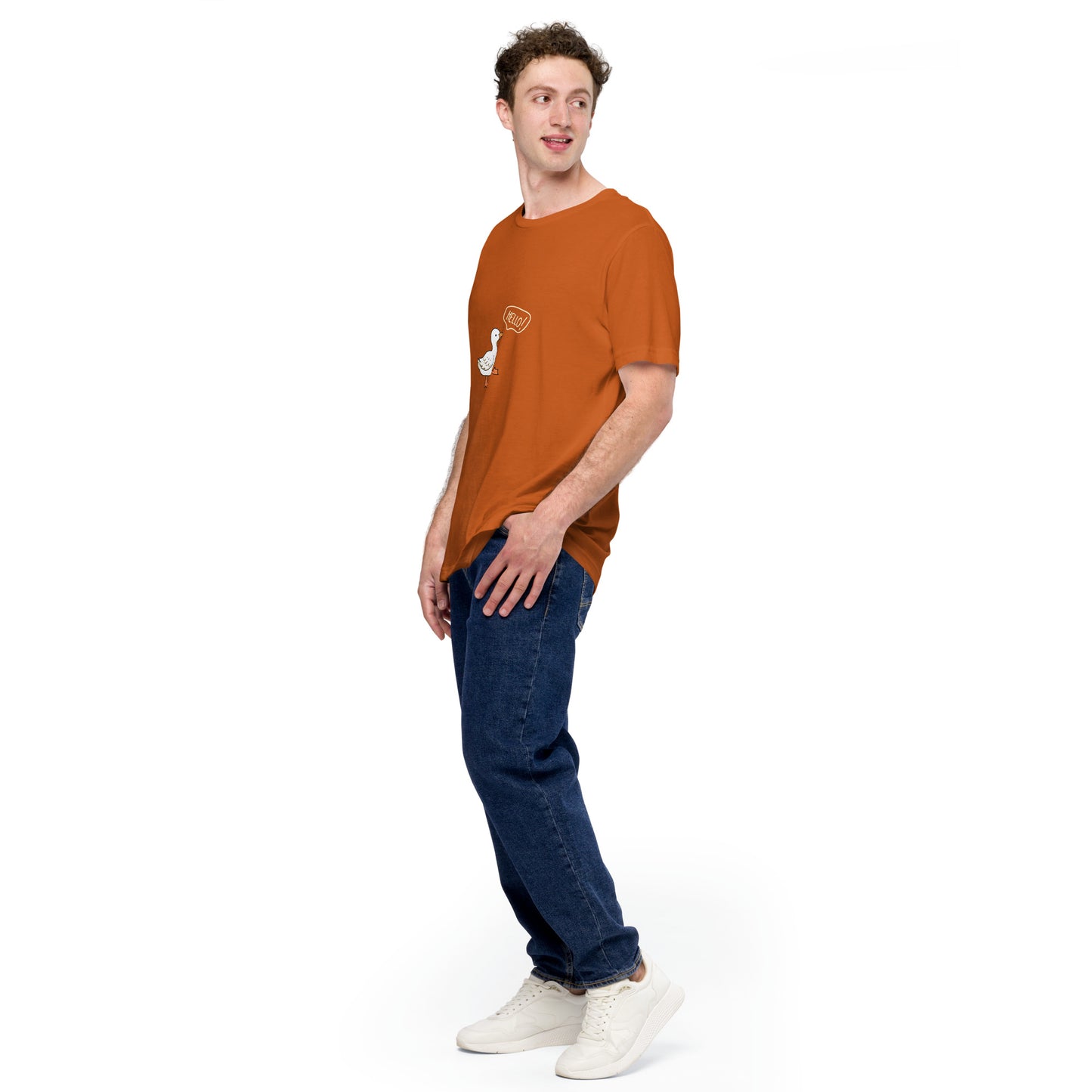 Quacksy T-Shirt image 43 in Autumn, size L, showing front view, left-side angle for the Hello Duck design.