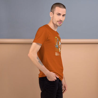 Equinoxe T-Shirt by R.A. Apparel, image 36, right-side angle, Berry, size S, design placement.