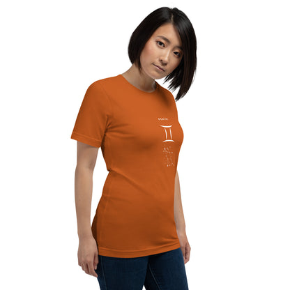 Twin Signal T-Shirt - Left Placement image 56 in Mauve, size S, showing front view, right-side angle for the Gemini design.
