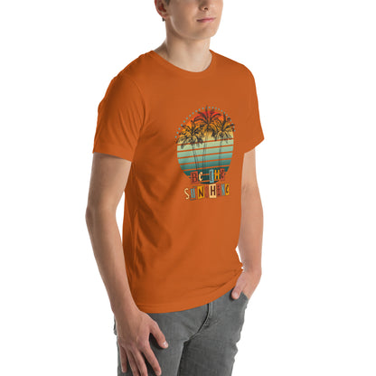 Solara T-Shirt image 54: Aqua version, size XL with front view, right-side angle of the Be the Sunshine range.