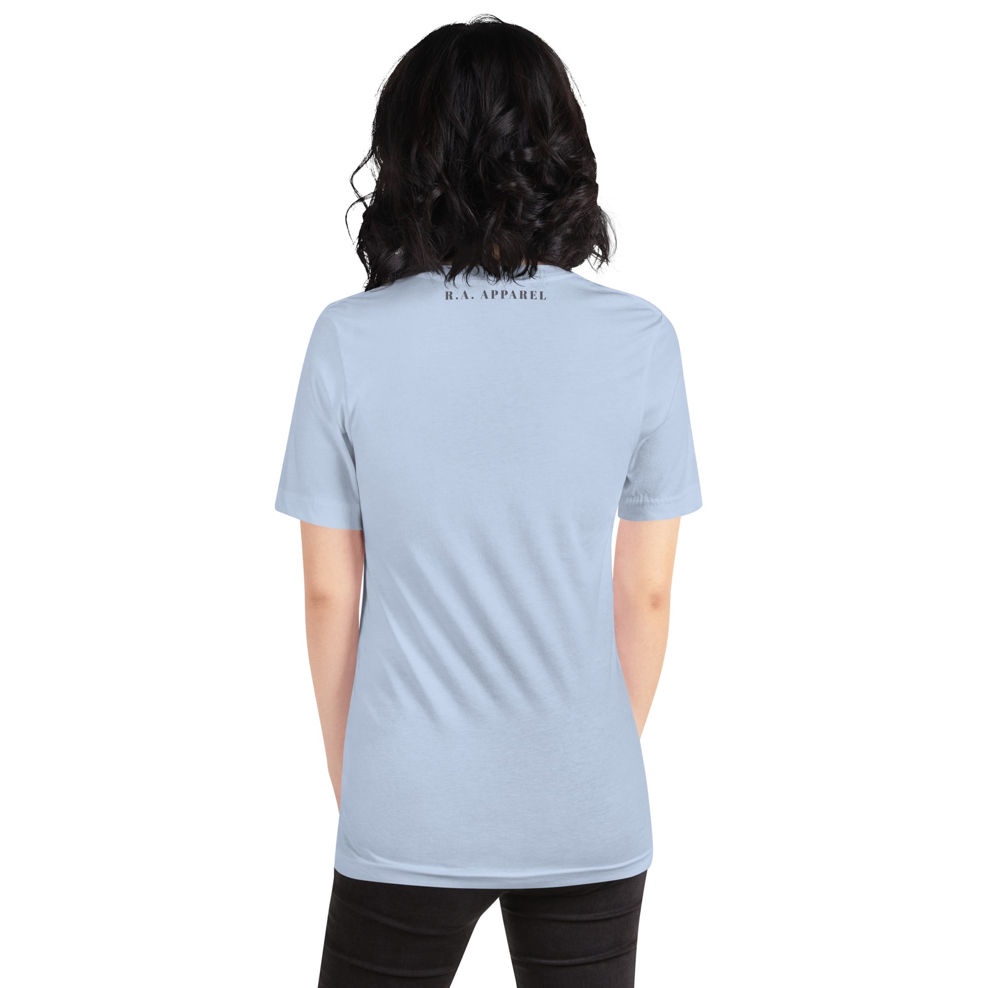 Evolution T-Shirt - Left Placement image 5 in Athletic Heather, size XS, showing back view for the Evolution design.