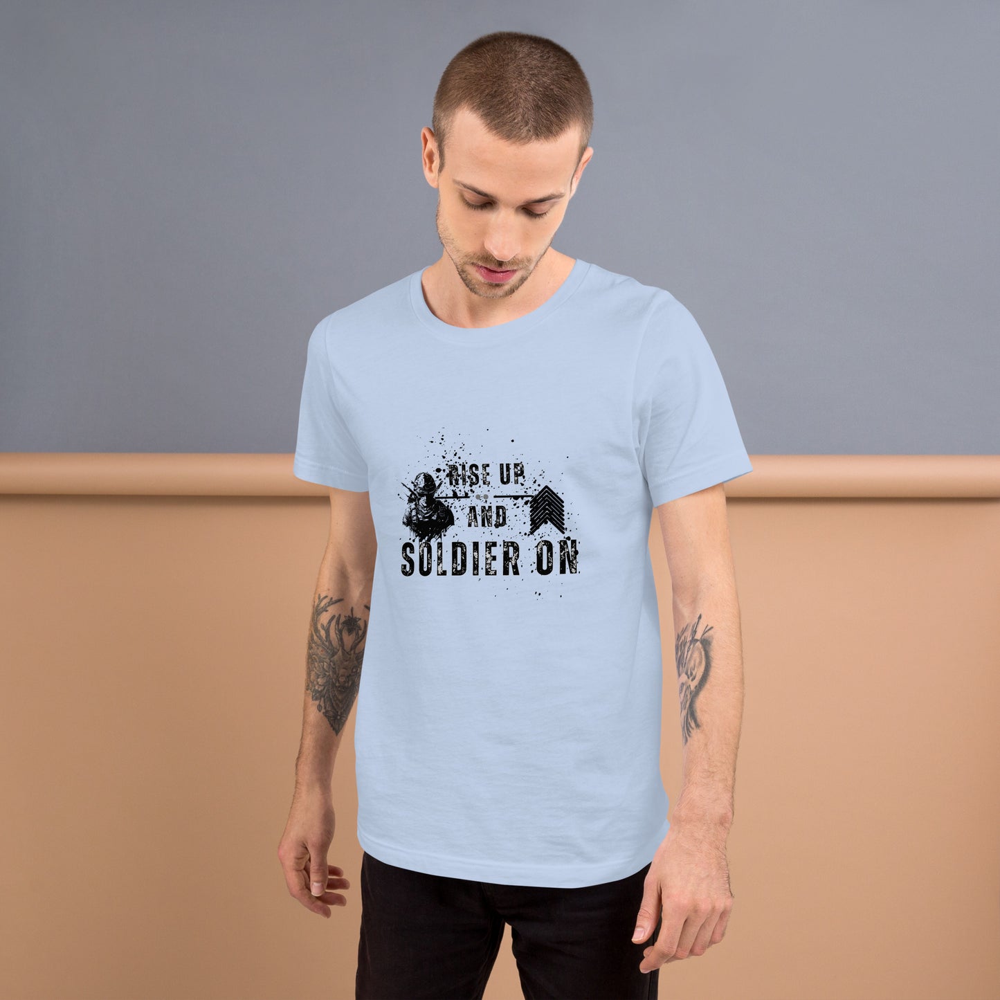 Fortitude T-Shirt - Left Placement 75 image 7 in Athletic Heather, size M, showing front view for the Soldier On design.
