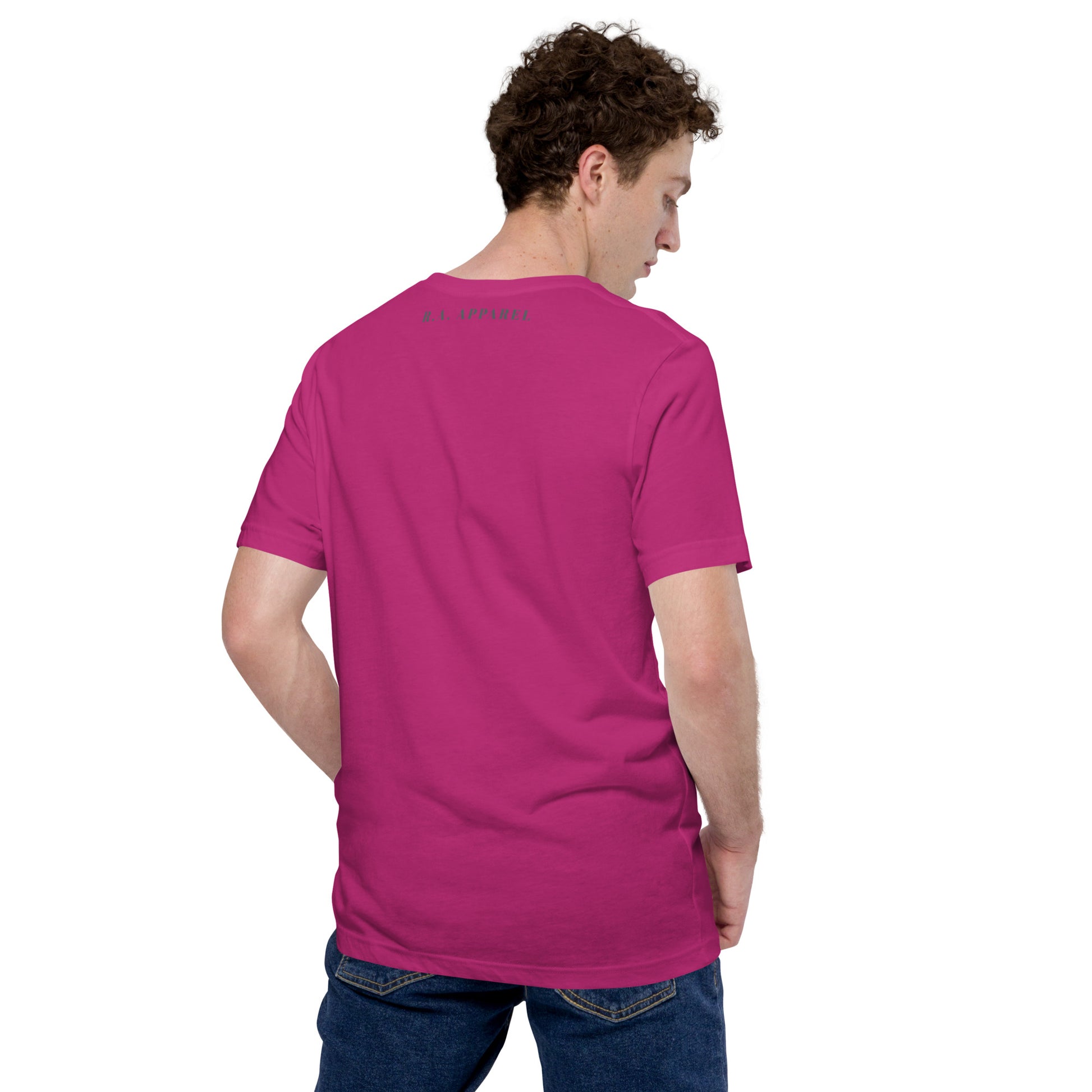 Summitline T-Shirt - Left Placement image 3 in Black Heather, size L, showing back view for the Mountain Range design.
