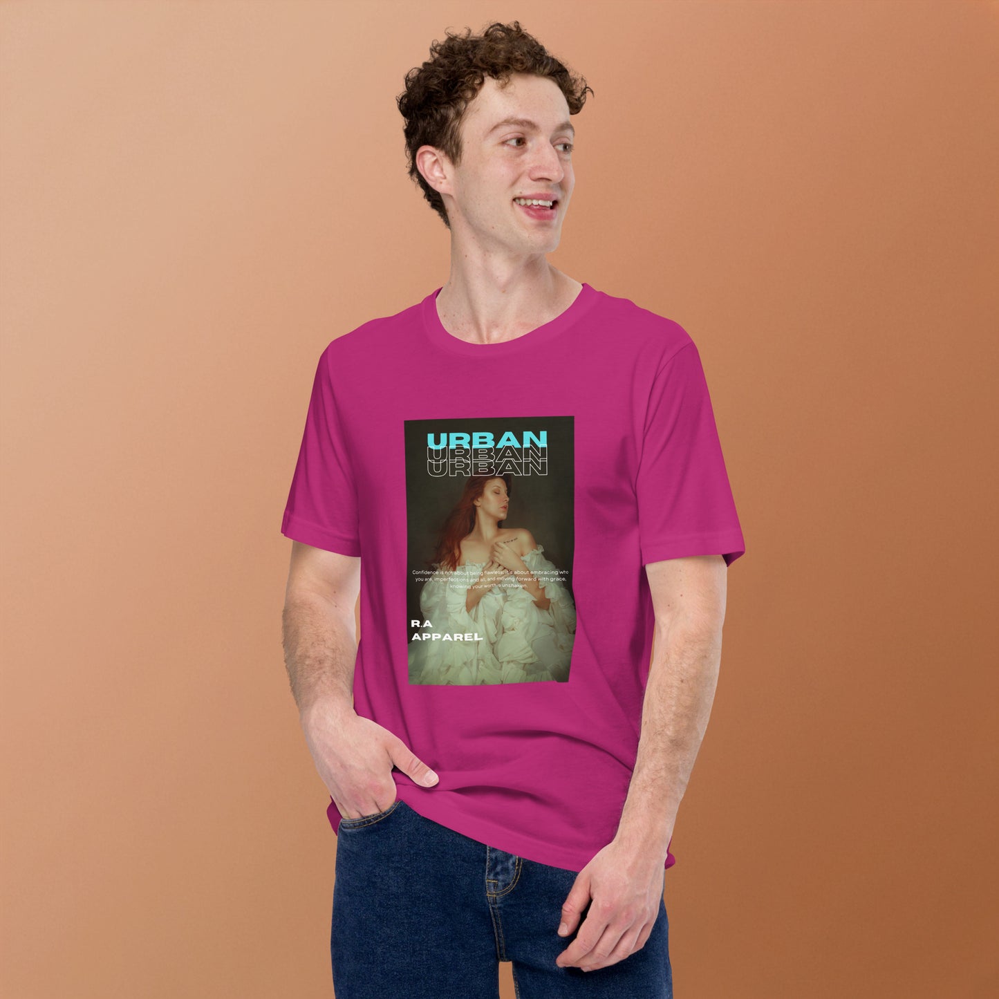 Image 4 of Black Heather Urban T-Shirt - Left Placement, size XL, with Urban artwork visible in front view.