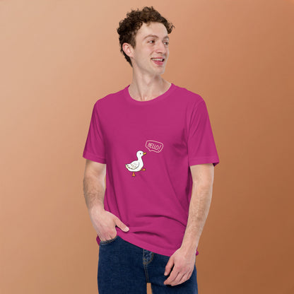 Quacksy T-Shirt image 40 in Berry, size 2XL, showing front view for the Hello Duck design.