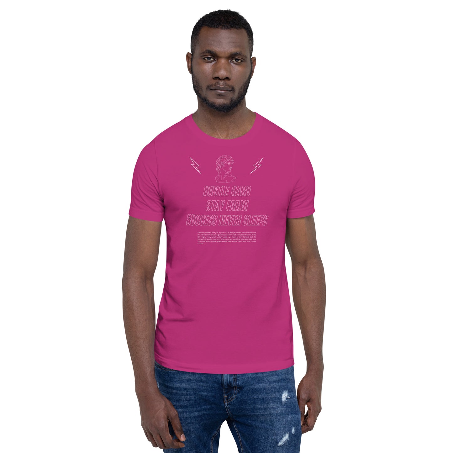 Workrate T-Shirt - Left Placement image 3: Black Heather version, size L with front view of the Hustle Hard range.