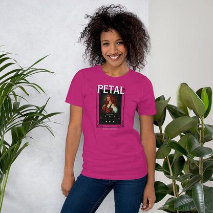Petaline T-Shirt - Left Placement image 3: Black Heather version, size L with front view of the Petal range.