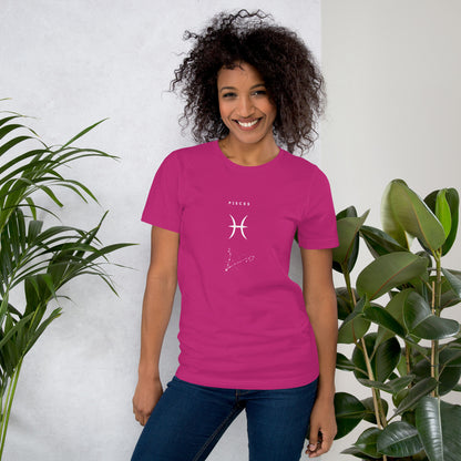 Tideborn T-Shirt - Left Placement image 3: Black Heather version, size L with front view of the Pisces range.
