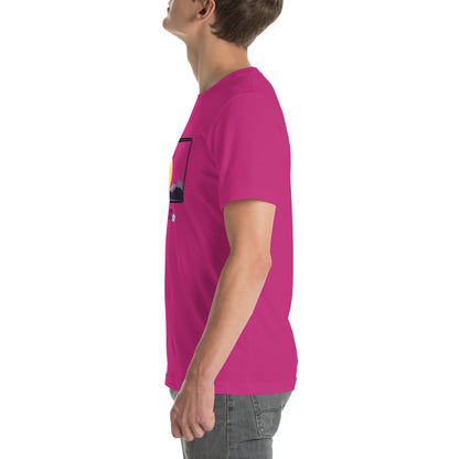 Avenor T-Shirt product image 51 in Heather Grass Green, size S, with left-side angle and design placement.