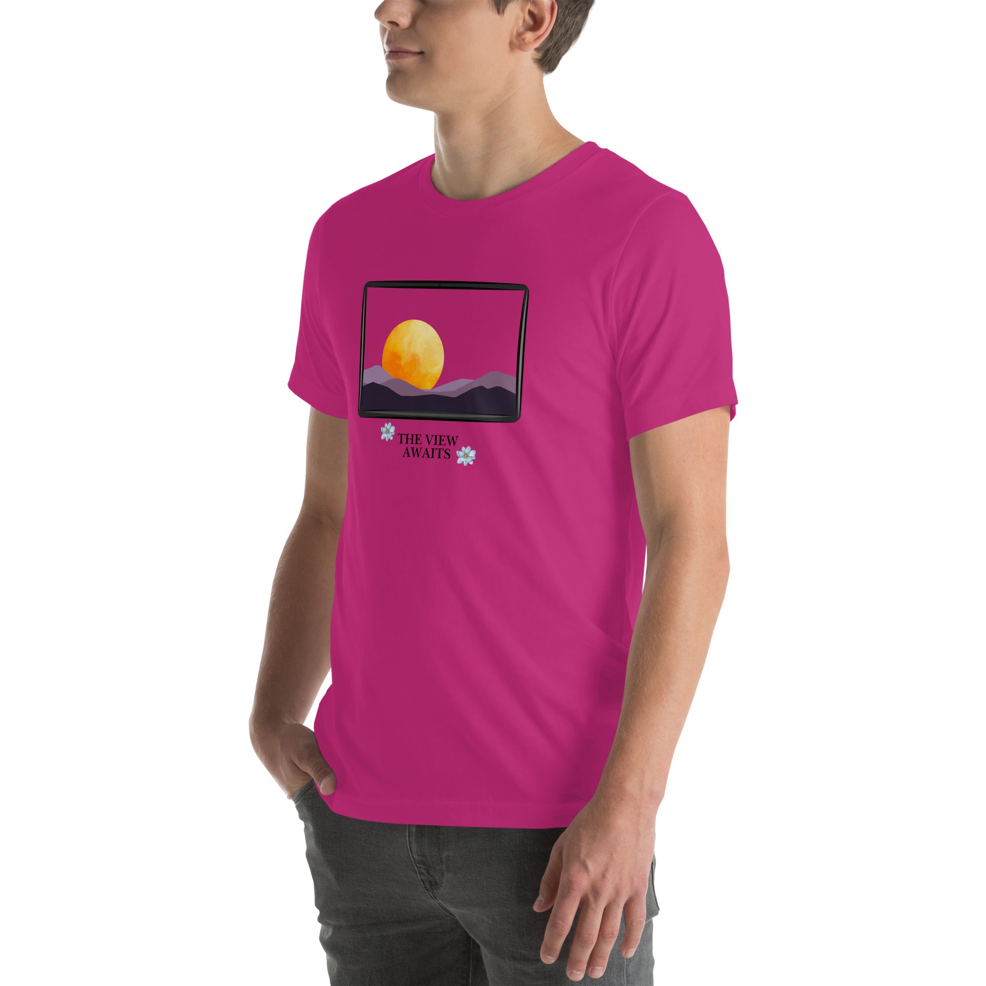 Avenor T-Shirt by R.A. Apparel, image 52, front view, left-side angle, Heather Grass Green, size M, design placement.