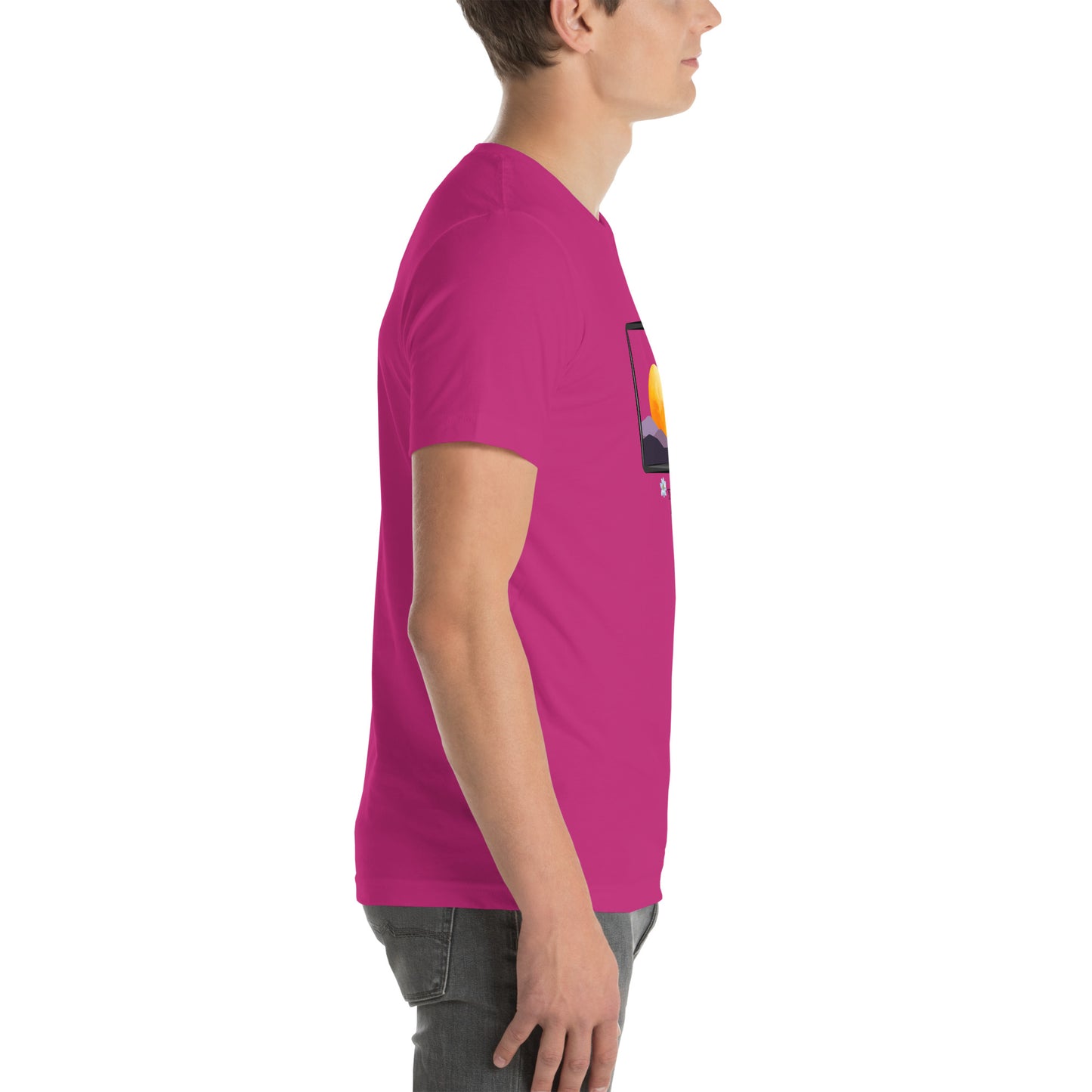 Avenor T-Shirt by R.A. Apparel, image 53, right-side angle, Heather Grass Green, size L, design placement.