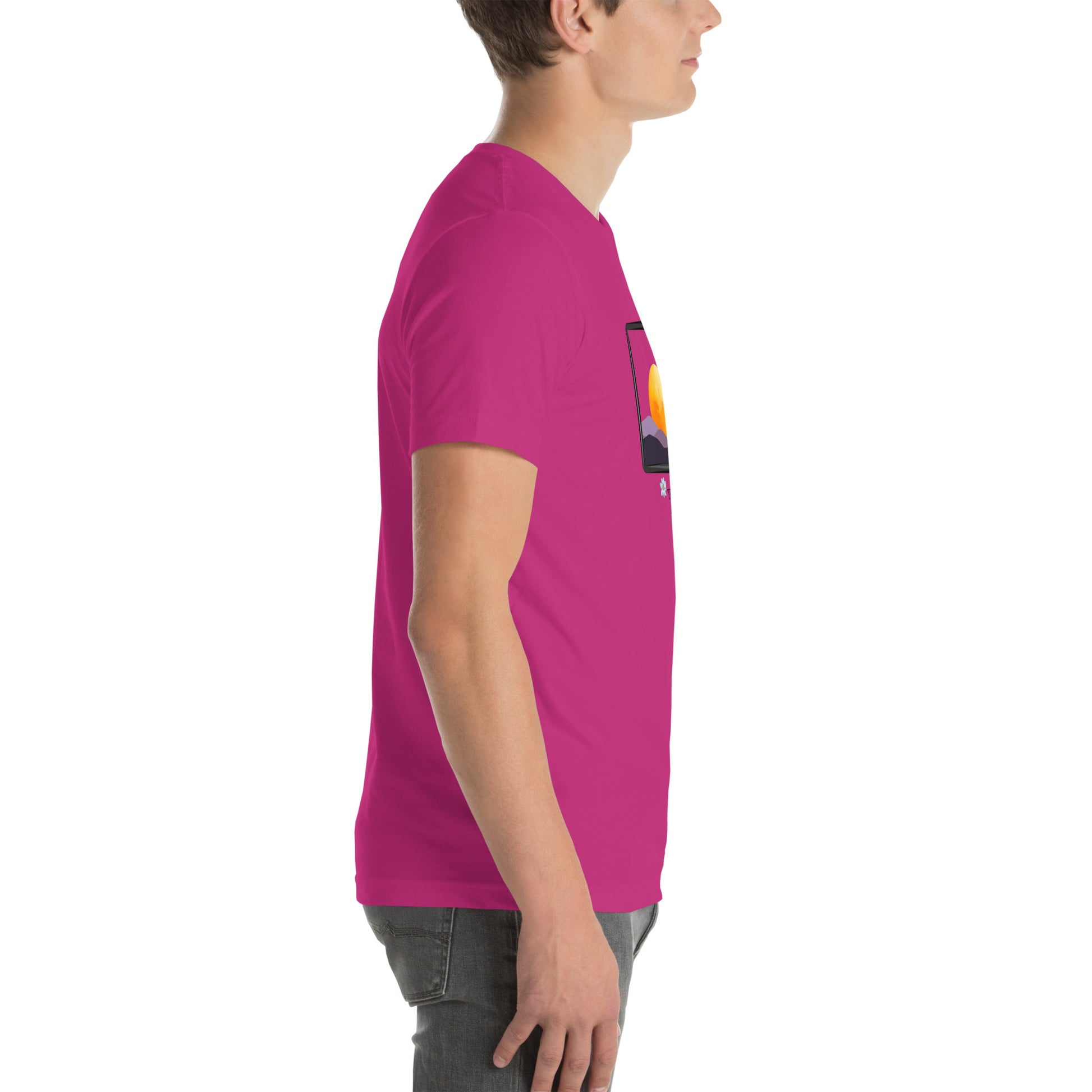 Avenor T-Shirt by R.A. Apparel, image 53, right-side angle, Heather Grass Green, size L, design placement.