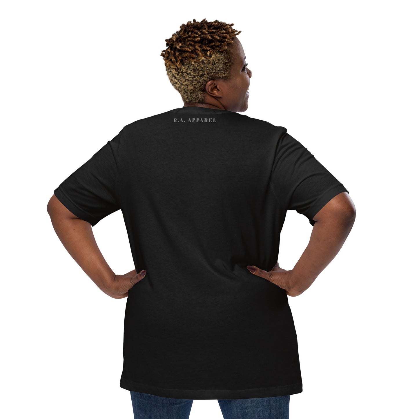 Saiko T-Shirt - Left Placement 33 product image 1 in Black Heather, size S, with back view and left placement.