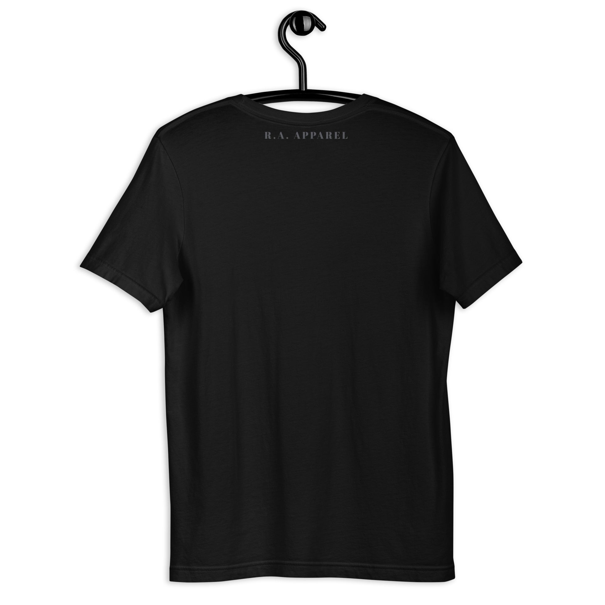 Astral Circle T-Shirt - Left Placement image 2: Black Heather version, size M with back view of the Zodiac range.