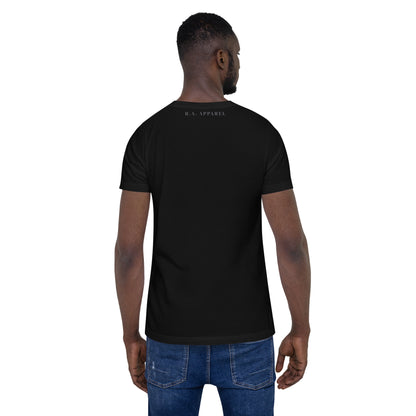 Workrate T-Shirt - Left Placement image 2 in Black Heather, size M, showing back view for the Hustle Hard design.